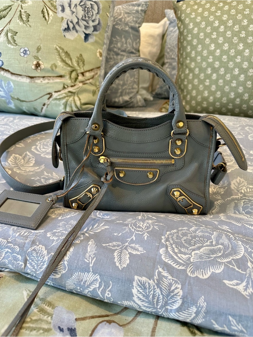 Balenciaga Metallic Edge Small Elephant Grey City Bag with Gold Hardware